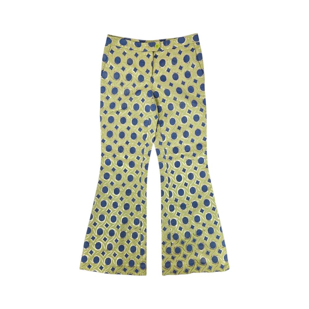 Moschino Low-Rise Wide-Leg Pants Flared Green Abstract Retro Y2k - Size 8